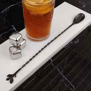 Classy Black Leaf End Twisted Long Metal Spoon Restaurante Café Helado Cuchara Hotel al mejor precio - Product Image 6