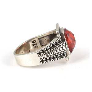 925 Sterling Silver Four-Sided Faceted Men's <b>Ring</b> with Red Garnet and <b>Turquoise</b> Rhodium Plated Fine Jewelry for Everyday Wear - Product Image 4