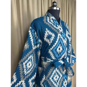 Cárdigan tipo bata de mezcla de lana de yak para mujer, con estampado de diamantes azules, cómodo para el invierno, estilo romántico, ropa de estar por casa con bolsillos, abrigo de casa tejido con diseño original - ODM - Product Image 5