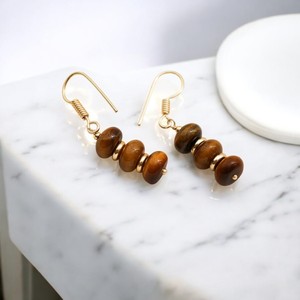 Pendientes colgantes con cuentas de piedras preciosas de ojo de tigre al por mayor, Pendientes colgantes de piedra Natural chapados en oro hechos a mano, joyería para mujer - Product Image 1