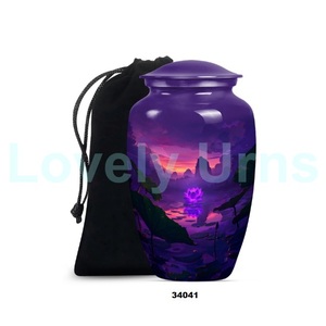 Belle urne funéraire Lotus or et blanc pour cendres humaines Grande urne décorative en aluminium pour adultes avec sac en velours gratuit - Product Image 6