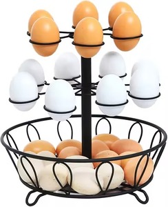 Panier à oeufs en fer forgé avec 14 supports et design à 2 niveaux parfait pour le rangement et l'organisation de la cuisine à domicile - Product Image 1