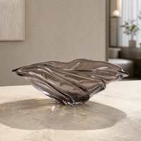 Plateau en verre soufflé à la main Bixuan, couleur fumée marron, bord ondulé sculptural, grand plateau à fruits, centre de table, décoration pour hôtel et restaurant