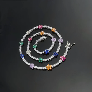 2.5 pouces fleur Design Tennis chaîne Moissanite diamant élégant longue durée collier argent or jaune or Style urbain cadeau - Product Image 6