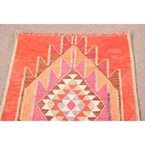 Alfombra Turca Vintage de 2.6x10.7 pies (80x327 cm), Alfombra de Lana Naranja Kilim - Product Image 5