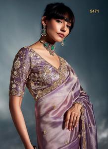 Sari de Moda para Bodas con Bordado Pesado, Trabajo a Mano en el Borde y el Cuerpo, Moti, Cutdana, Lentejuelas, para Mujer - Product Image 2