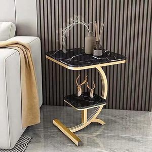 โต๊ะชาทรงสี่เหลี่ยมอเนกประสงค์โต๊ะวางบนหินอ่อน2ชั้นทันสมัยโต๊ะของว่างในร่มและกลางแจ้งพร้อมกรอบโลหะ - Product Image 1