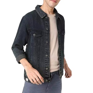 Veste en jean noire OEM/ODM imprimée délavée à l'acide, simple boutonnage, manches longues, pour homme, idéale pour la saison automne - Product Image 1