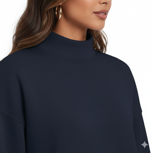 Sweat-shirt à col montant ample uni personnalisé avec logo pour femmes, automne-hiver 2025, style streetwear personnalisable - Product Image 2