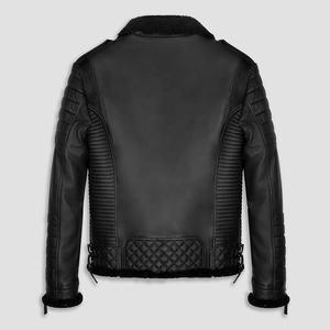 Veste en cuir de mouton pour homme, nouvelle veste noire en fausse fourrure Style motard - Product Image 5
