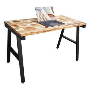 HBWD017 Escritorio de PC de Madera Maciza de Acacia de 120x60cm, Diseño Simple, Patas de Hierro, Plegable y Portátil para Hotel, Hogar u Oficina, Requiere Ensamblaje - Product Image 1