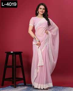 Nuevo exclusivo suave Georgette Saree indio pakistaní Georgette bordado trabajo elegante Salwar Kameez traje mujer boda colección - Product Image 3