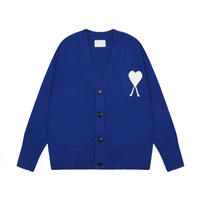 Letterman Sweater kardigan rajut pria, Sweater lengan panjang dengan kancing bordir wol katun bernafas