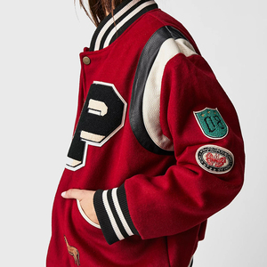 Veste Bomber Varsity Classique Femme Premium Baseball Letterman Veste Laine Mélange Corps Peau De Vache Cuir Manches Coton Teint - Product Image 3