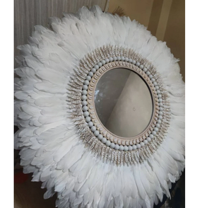 Juju hat ivoire authentique fait à la main décoration murale de style Ins de luxe tissu de bambou de haute qualité décoration intérieure traditionnelle blanche - Product Image 1