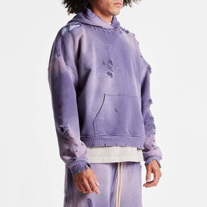 Alta calidad Color sólido Streetwear hombres peso pesado pulóver Sudadera con capucha algodón desteñido desgastado lavado gota hombro crop sudaderas con capucha - Product Image 3