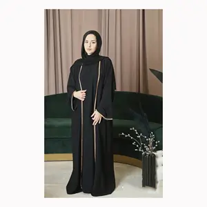 纯黑色时尚花式阿巴亚流行高品质头巾女孩女士穆斯林卡夫坦长裙阿巴亚时尚连衣裙