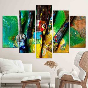 Impression sur toile moderne : Traits de pinceau vibrants dans un design artistique en verre, LOT DE 5 TOILES ASSORTIES - Product Image 1