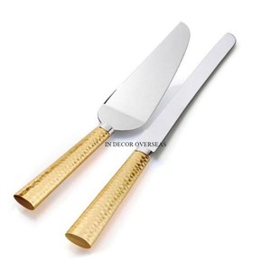 <b>Top</b> Selling Prime Quality Metal <b>Gold</b> Plated <b>Cake</b> Server And Knife Set With Eye Catching Look Designer Handles In Lowest Price - Product Image 2