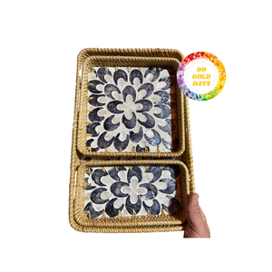 Plateau en rotin fait main écologique avec incrustation de perles décoratives pour la décoration intérieure naturelle et les cadeaux. - Product Image 3