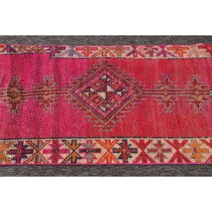 พรมวินเทจขนาด 3x11.3 ฟุต พรมตุรกีขนาดเล็ก พรมลายเรขาคณิตสีชมพูฟ้า - Product Image 5