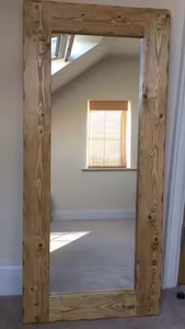 Azora Industries Miroir de salle de bain mural solide fabriqué à la main décoratif naturel forme personnalisée avec cadre en bois - Product Image 3