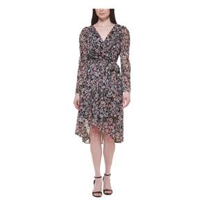 Robe midi noire en mousseline métallisée pour femme Tommy Hilfiger - Taille 6, avec décoration drapée translucide pour invitées de mariage spéciales - Product Image 1