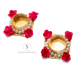 Nouveauté 2025 Bougeoirs faits à la main en perles Porte-bougie chauffe-plat pour la décoration de la maison et du temple Diya' Forme carrée pour mariage et fête - Product Image 4