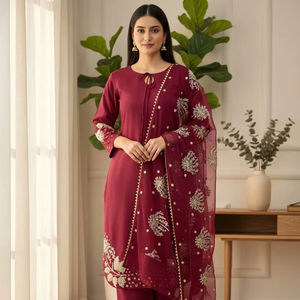 TOP PENT DUPATTA PURE NATUREL CREEP SOIE SEQUENC BRODERIE COSTUME DE TRAVAIL A-LINE SUMMER VINTAGE SOLIDE - Product Image 1