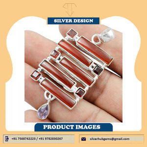 Colgante de piedras preciosas de cornalina roja Natural, colgante de declaración bohemio de Plata de Ley 925, joyería para mujer, OEM, ODM, precio a granel, venta al por mayor - Product Image 4