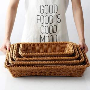 High Quality 4Pcs <b>Rectangular</b> Bamboo Fruit <b>Baskets</b> Multipurpose <b>Storage</b> Rattan Set for Home Kitchen Farmhouse Decor - Product Image 3