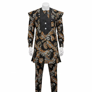 Vêtements pour hommes africains en polyester imprimé numérique, tissu doux et respirant, motif traditionnel, tenue décontractée, vêtements de mode - Product Image 1