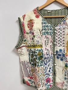 Veste matelassée en coton pour femmes, veste ouverte sur le devant, veste à rayures, veste matelassée vintage faite à la main, nouveau style bohème - Product Image 2