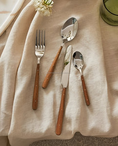 Wood Handle Cutlery - Modern <b>Flatware</b> 4-Piece Dining Set Nature-inspired Elegance for Your Table - Product Image 6