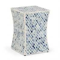Table d'appoint moderne en résine avec incrustations d'os blanc et bleu, table de chevet, table basse pour appartement, salon, chambre, hôtel
