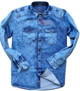 Customized Durable High Quality <b>Denim</b> <b>Fabric</b> Full Sleeve Men's <b>Denim</b> Shirts Casual Plain Washed Shirts for Wholesale Price - Product Image 1