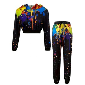 Conjunto de Sudadera Corta y Pantalones Deportivos con Estampado Tie Dye de Estilo Urbano para Mujer, Ropa Femenina, Moda Urbana, Conjunto de 2 Piezas - Product Image 1