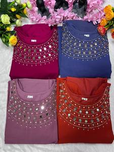 New Elegance Dressing Trend Blooming Georgette With Mirror And <b>Gota</b> Patti Work Kurti Pant Indian Export Quality Woman Fashion - Product Image 6