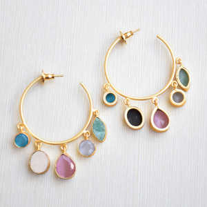 Hoop Earring <b>Statement</b> Customized <b>Jewelry</b> 18k Gold Plated Fashion Jewellery for Woman Dangling Stone Hoop Earrings Drop Colorful - Product Image 2