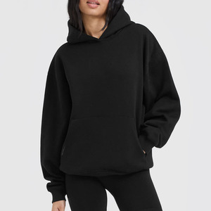 Venta al por mayor logotipo personalizado Activewear negro polar algodón pantalla de seda larga de gran tamaño entrenamiento deportes gimnasio Sudadera con capucha para mujer - Product Image 3