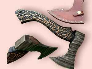 New Hot Sale Viking Style Pizza <b>Cutting</b> <b>Axe</b> Hand Forged Carbon Steel with Long Blade and Stylish Texture <b>Wooden</b> Handle Hatchet - Product Image 2