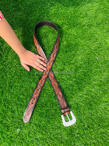 El más nuevo cuero genuino occidental cuero mecanizado a mano y cinturones florales pintados a mano Real hecho a mano cuero mecanizado cinturones de cintura Unisex - Product Image 4