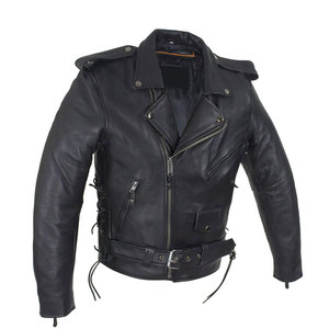 <b>Men's</b> Black Genuine Leather Motorcycle Jacket Slim Moto Biker Zipper <b>Belt</b> Epaulet - Product Image 1