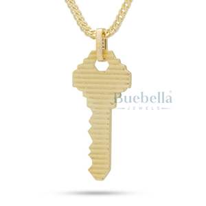 Conjunto de collar 'Key Love' de pareja | Joyas con colgante de llave de corazón a juego | Regalo romántico de moissanita estilo hip hop chapado en oro/plata - Product Image 5