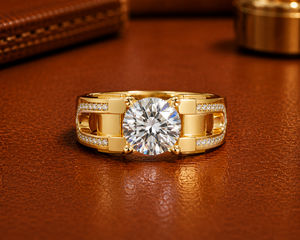 Anillo de compromiso solitario de alta gama para hombre, oro puro de 14K, certificado IGI, diamante cultivado en laboratorio de corte redondo de 1.00 ct. - Product Image 1