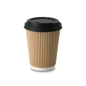 แก้วกาแฟกระดาษคราฟท์แบบมีฉนวนกันความร้อน ขนาด 12 ออนซ์ 300 มล. สำหรับซื้อกลับบ้าน ใช้งานง่ายและติดตั้งได้รวดเร็ว - 500 ชิ้น/กล่อง - Product Image 4