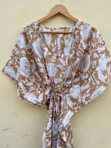 Hecha a mano 100% algodón Floral impreso Kfatan Robe mujeres Casual playa desgaste verano Otoño Invierno primavera ODM - Product Image 2