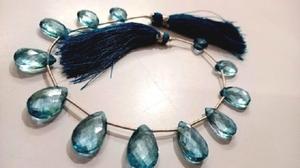 Topaze bleue de Londres naturelle 8x13 10x15mm perles de pierres précieuses en forme de poire à facettes 8 pouces de long cristal bijoux gradués - Product Image 2