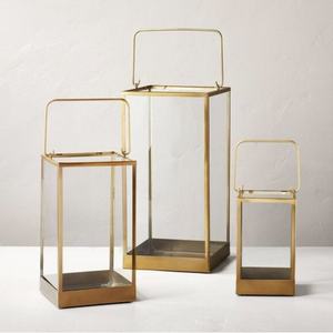 Nordic Square Brass Metal Frame Clear <b>Glass</b> <b>Candle</b> <b>Holder</b> with Gold Finish for Home Decor Christmas Events and Weddings - Product Image 3