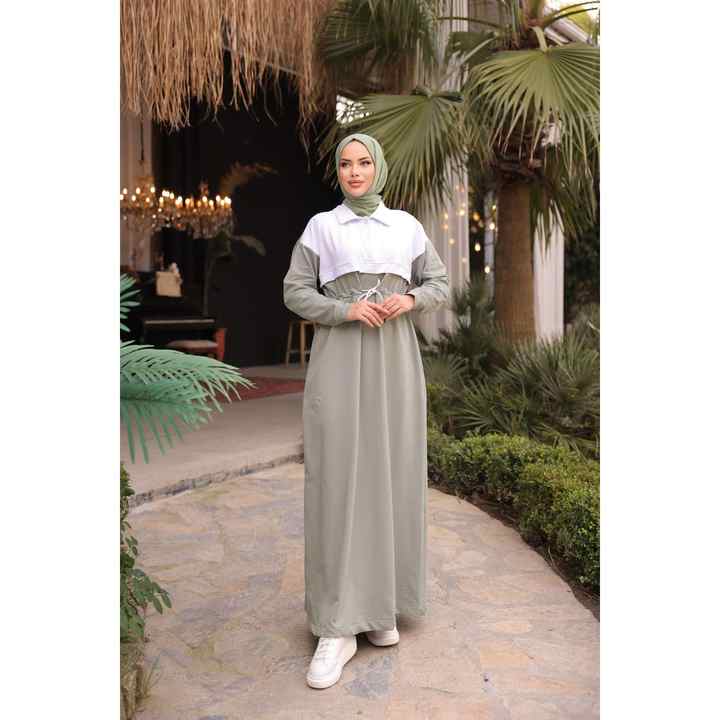GARNISHED TWO THREAD COTTON DRESS
